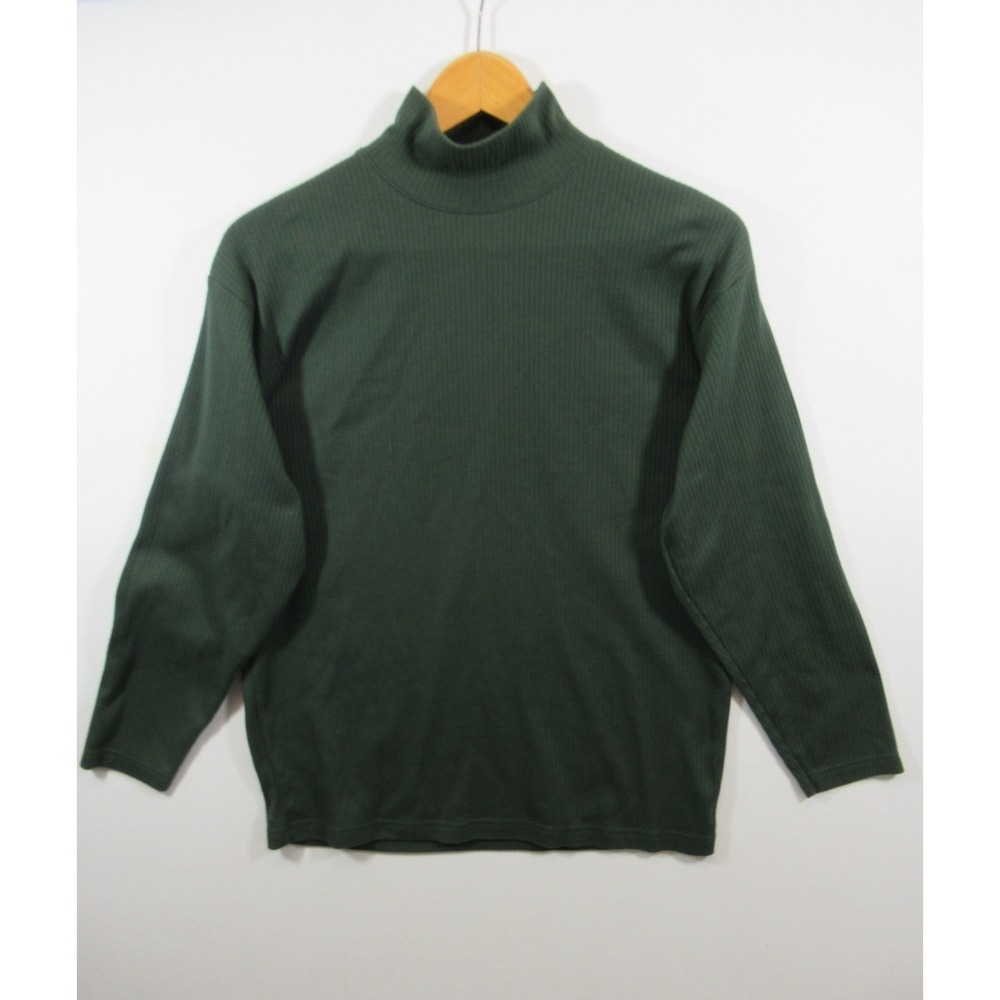 Vintage 90s Paul Harris Ribed Mockneck Top Women XL Green Long Sleeve
